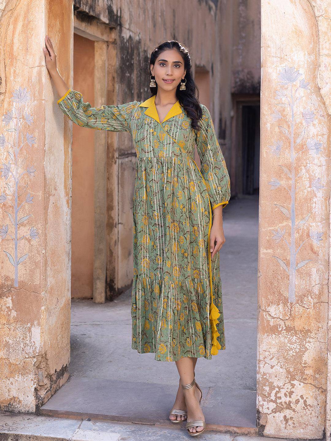 Hemp Pista-Green Printed Kurta - Uboric