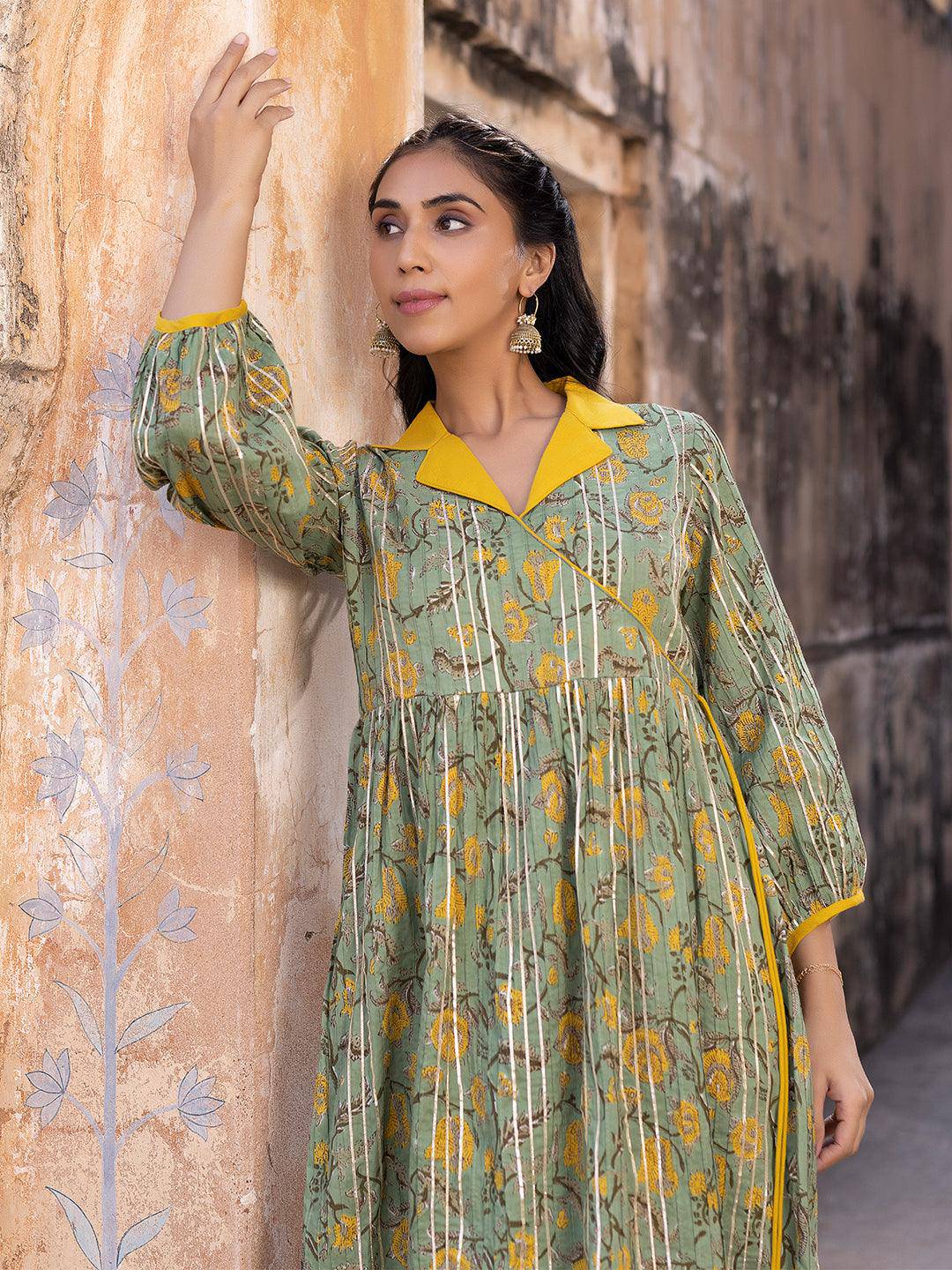 Hemp Pista-Green Printed Kurta - Uboric