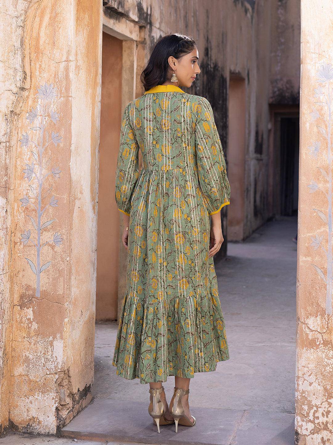 Hemp Pista-Green Printed Kurta - Uboric