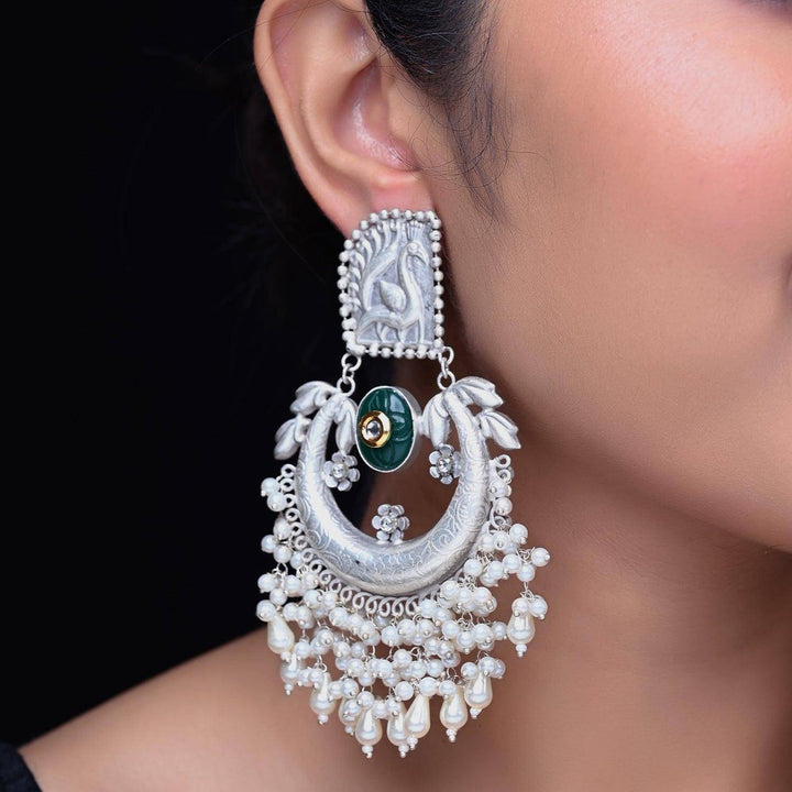 Jodha Chandbali Green Stone Earrings - Uboric