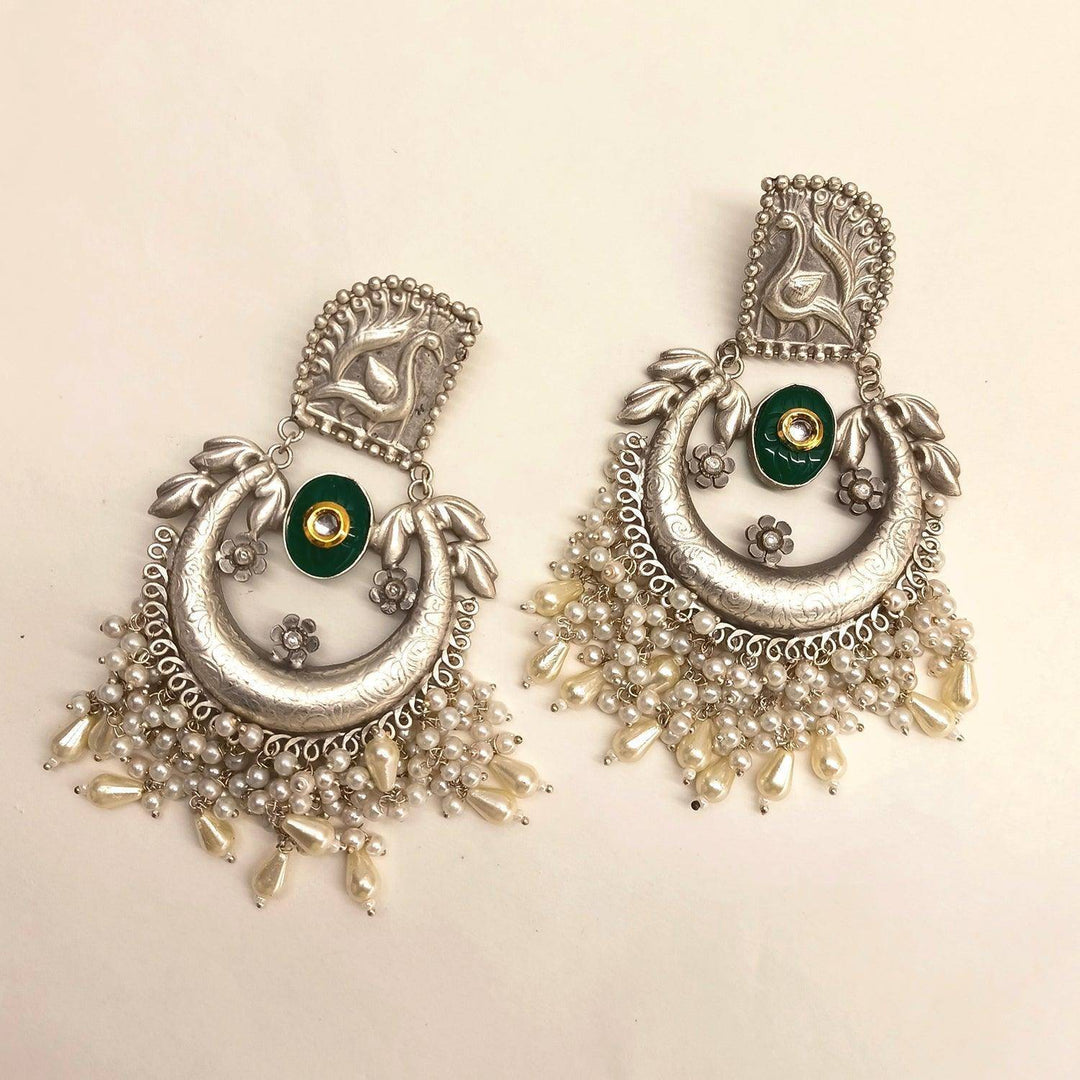 Jodha Chandbali Green Stone Earrings - Uboric