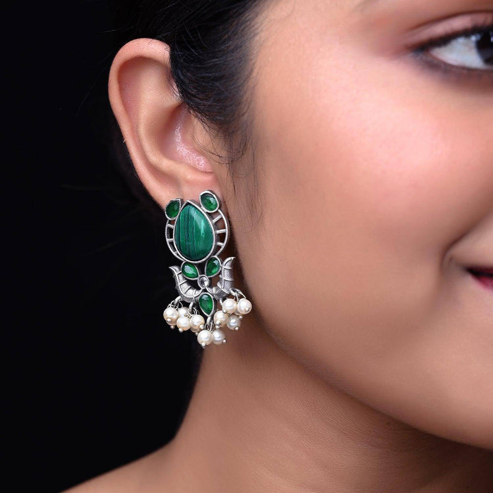 Jyothika Emerald Green Oxidised Earrings - Uboric