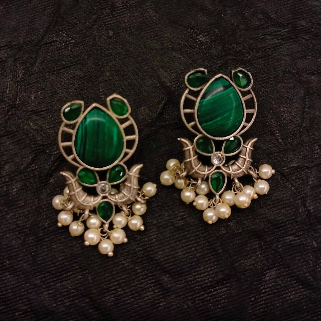 Jyothika Emerald Green Oxidised Earrings - Uboric