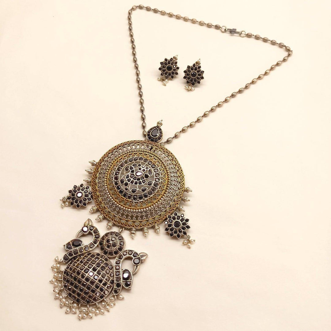 Kahani Long Oxidised Black Pendant Set - Uboric