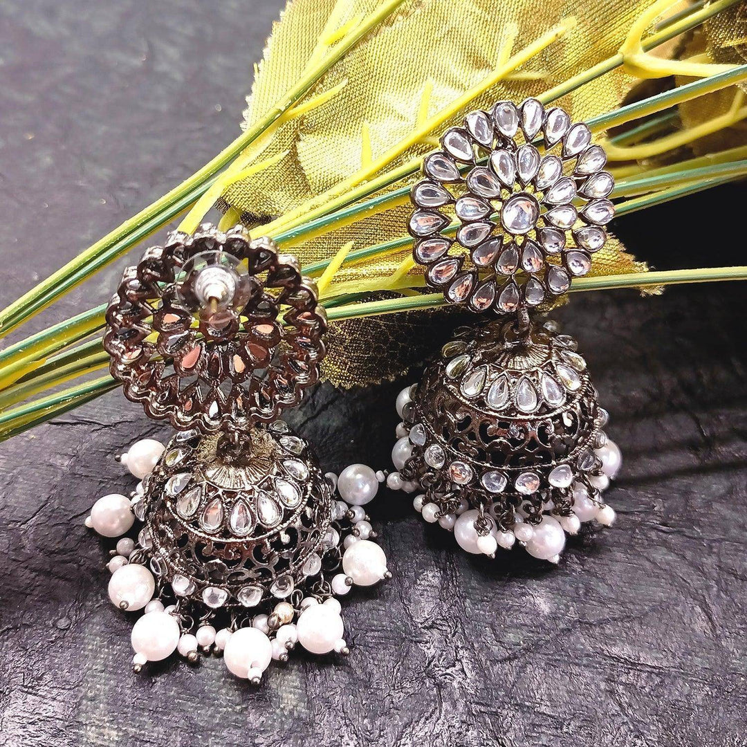 Kalki Pearl White Oxidized Silver Plated Jhumki - Uboric