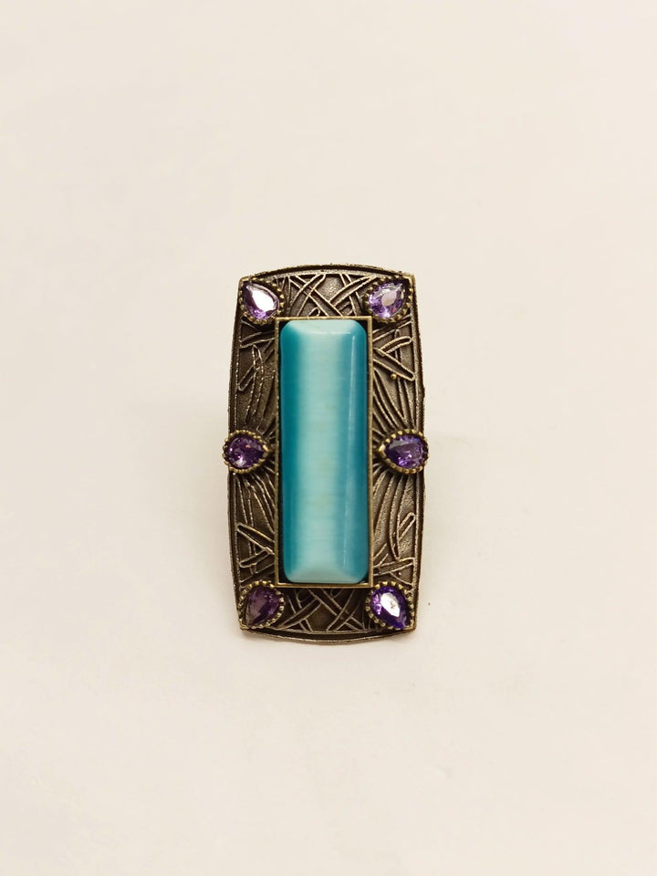 Kesar Designer Sea Blue Stone Oxidized Ring - Uboric