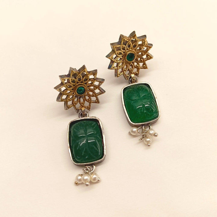 Khursheed Oxidised Necklace Set With Emerald Stone - Uboric