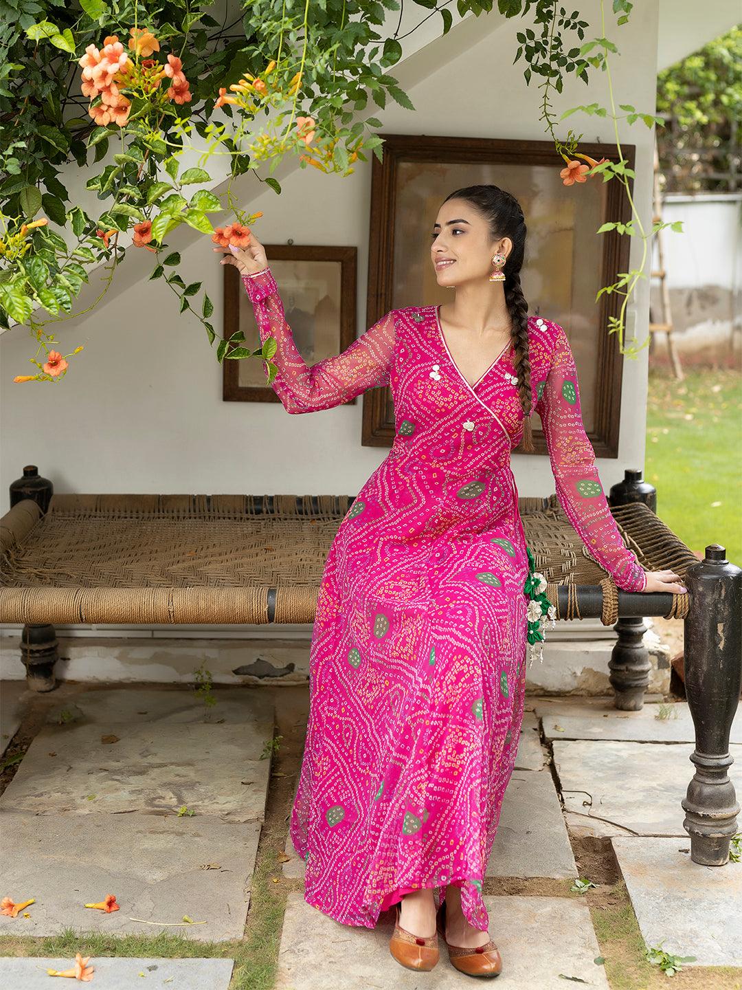 Kiki Pink Leheriya Kurta - Uboric