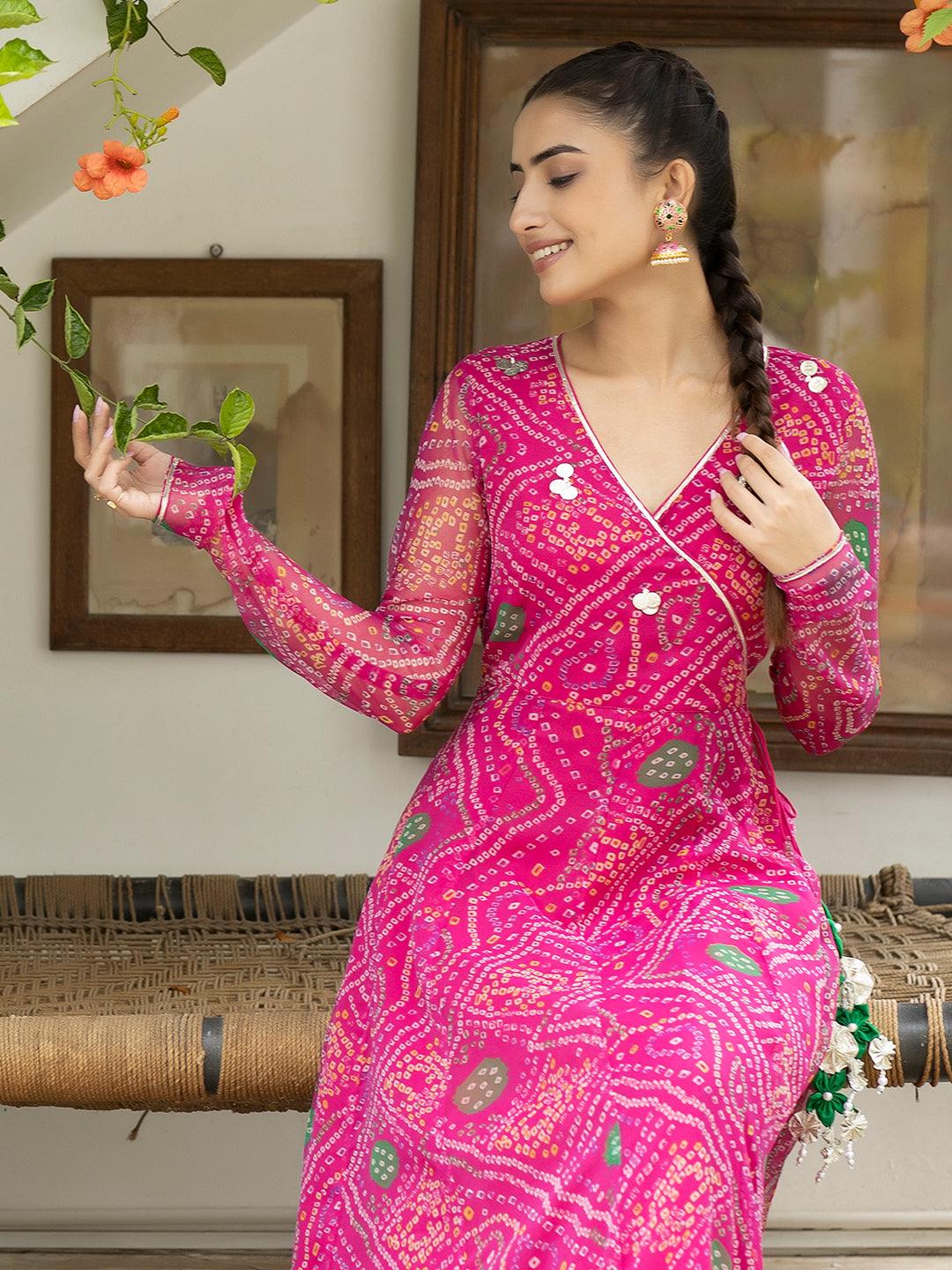 Kiki Pink Leheriya Kurta - Uboric