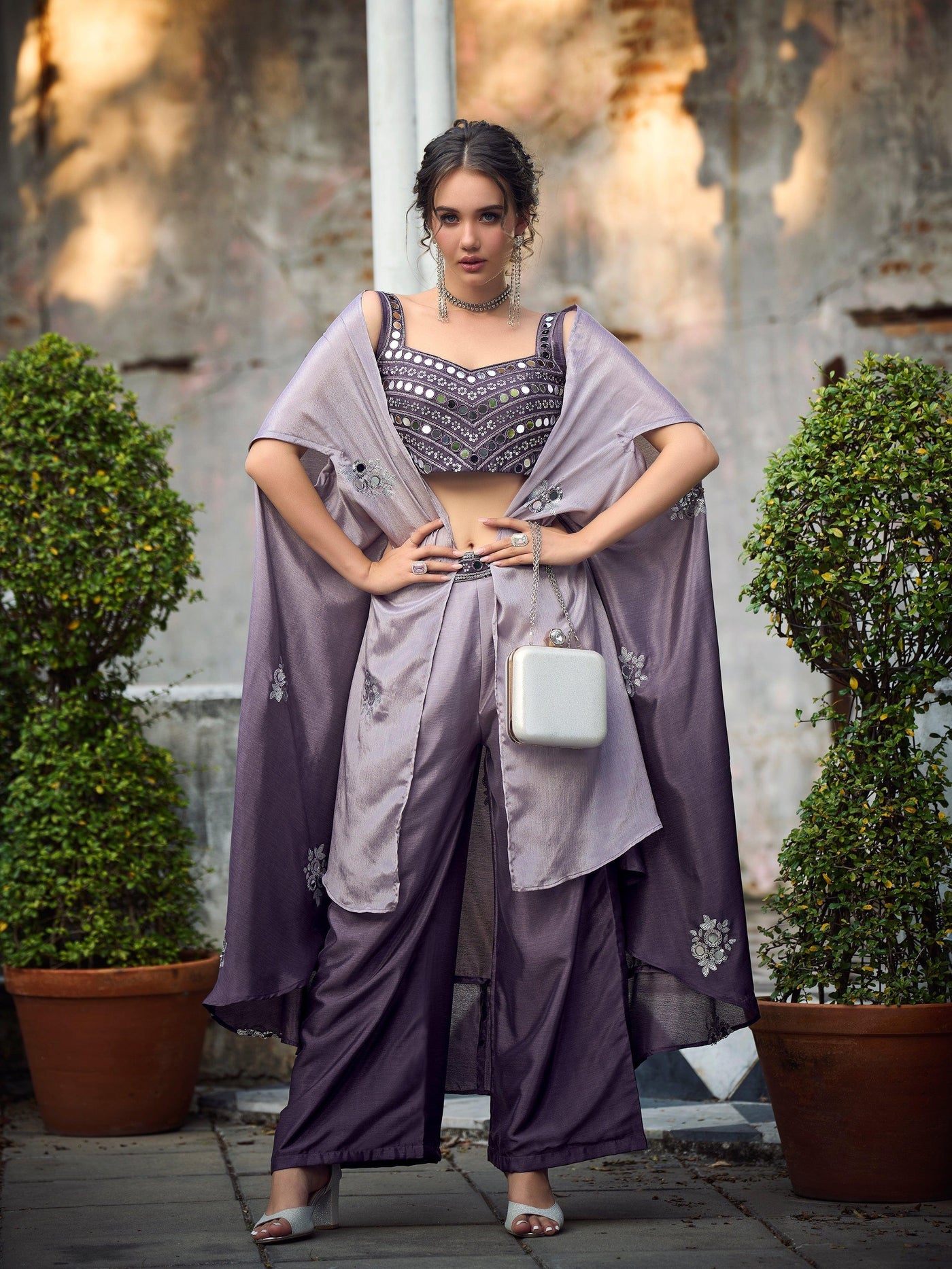 Lovely Purple Exclusive Koti Style Co-Ords Palazzo Suit - Uboric