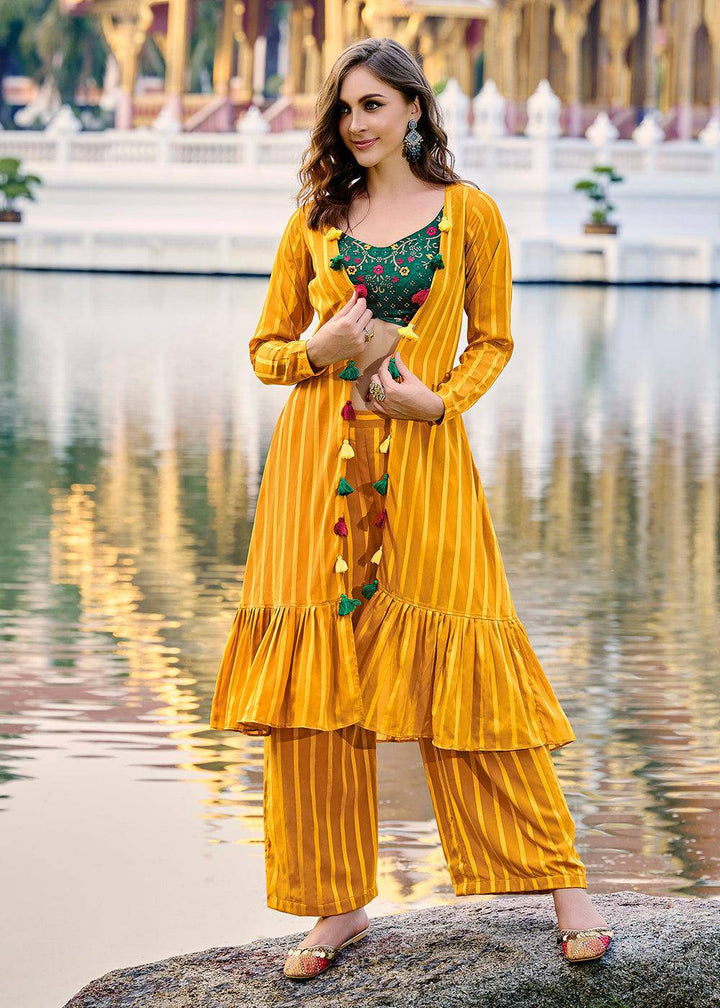 Lovely Yellow Exclusive Koti Style Co-Ords Palazzo Suit - Uboric