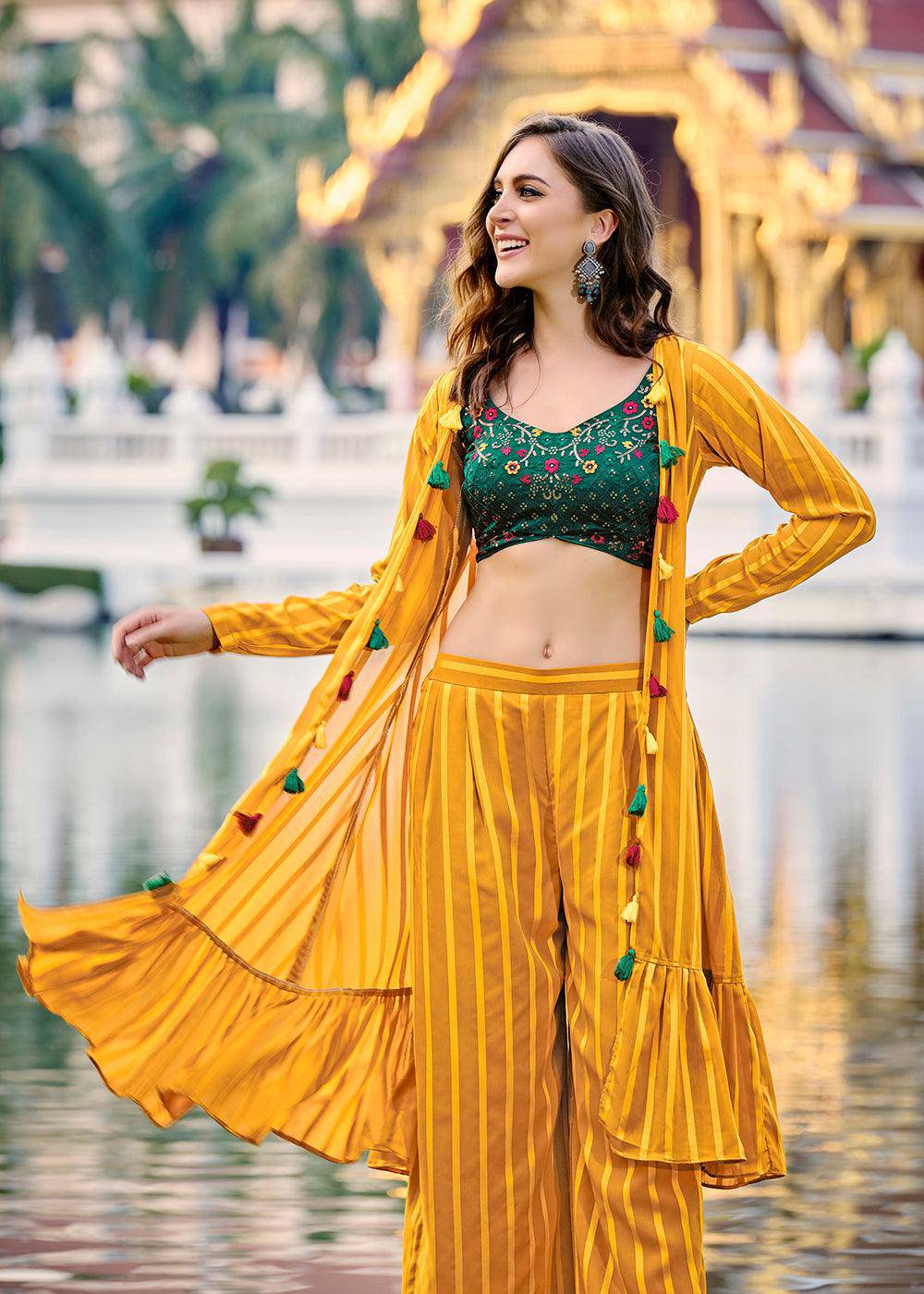 Lovely Yellow Exclusive Koti Style Co-Ords Palazzo Suit - Uboric