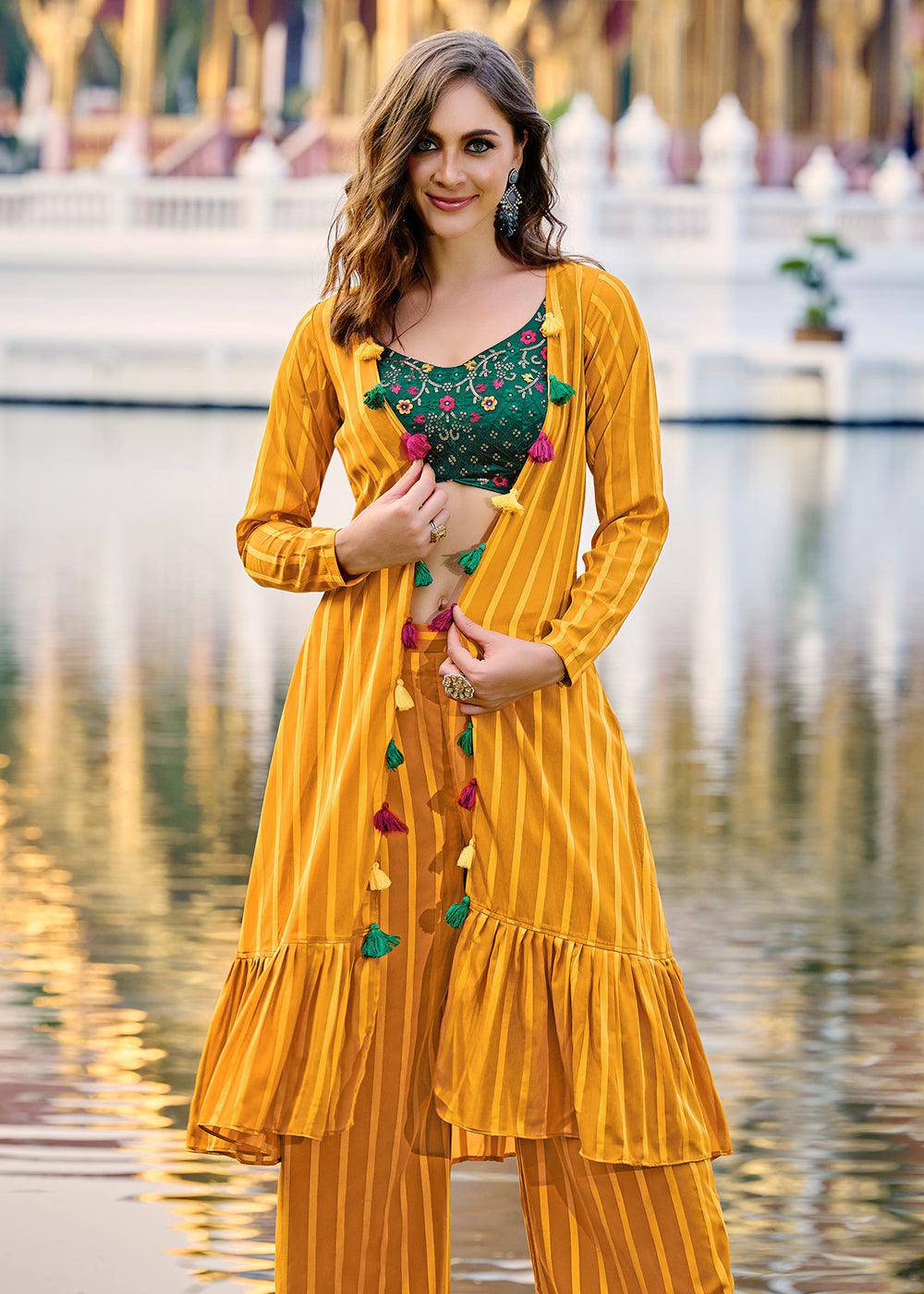 Lovely Yellow Exclusive Koti Style Co-Ords Palazzo Suit - Uboric