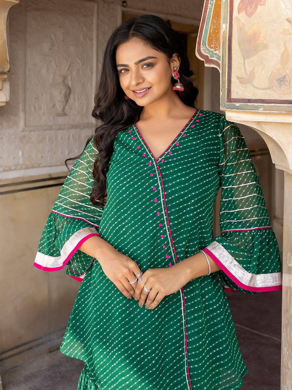 Lush Meadow Green Georgette Garara Set - Uboric