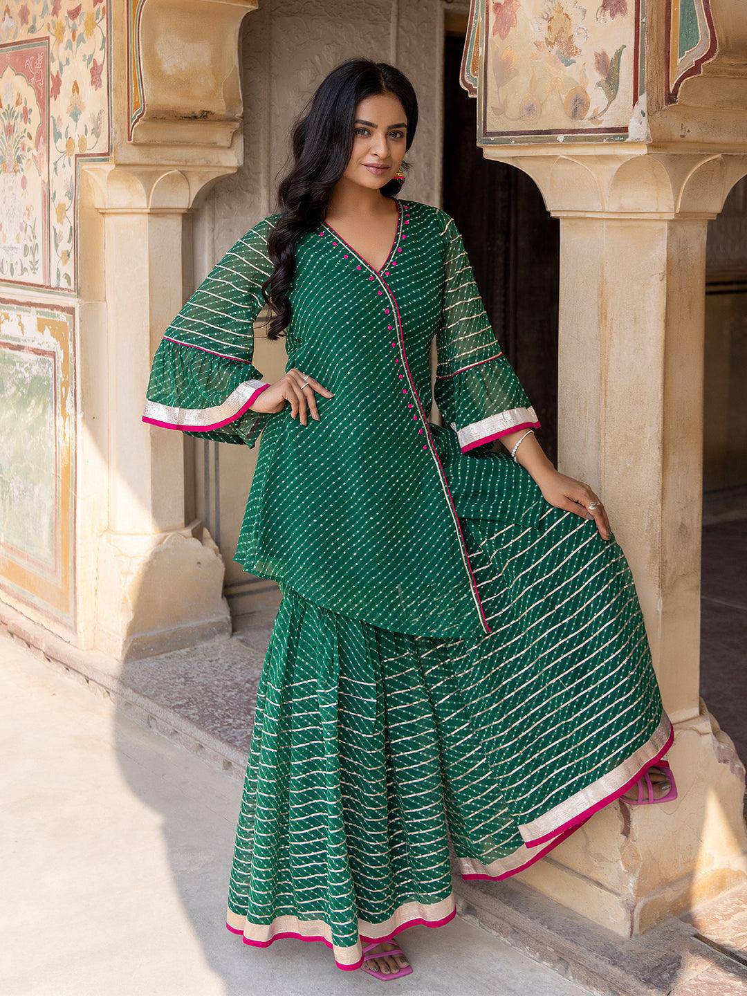 Lush Meadow Green Georgette Garara Set - Uboric