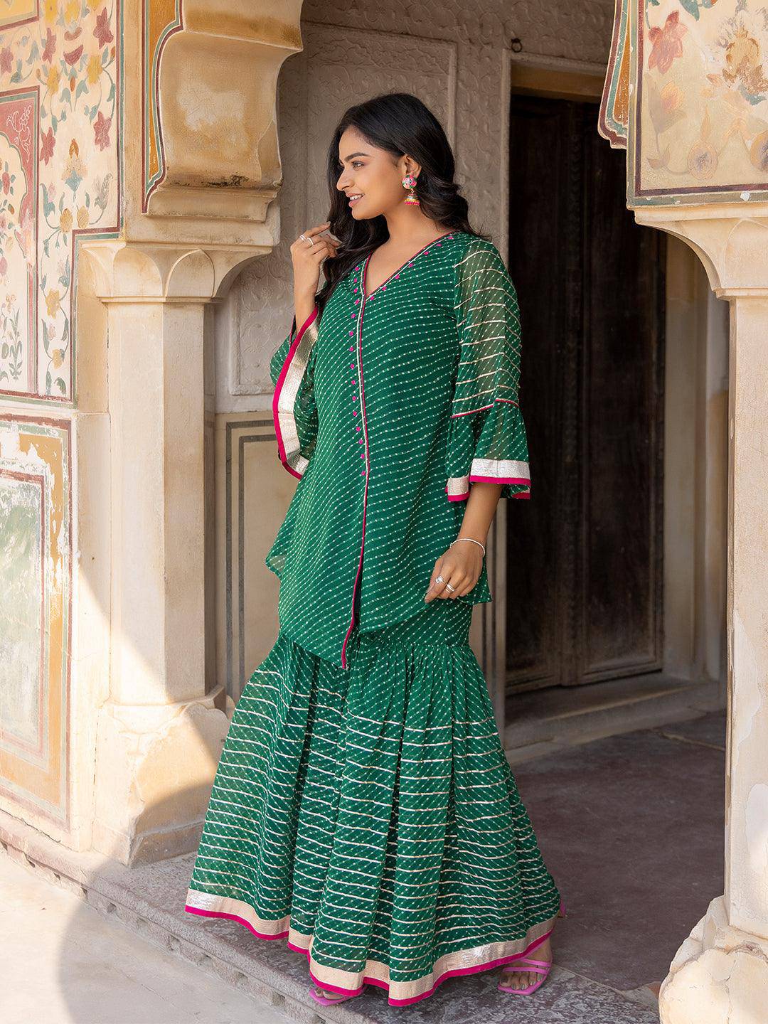 Lush Meadow Green Georgette Garara Set - Uboric