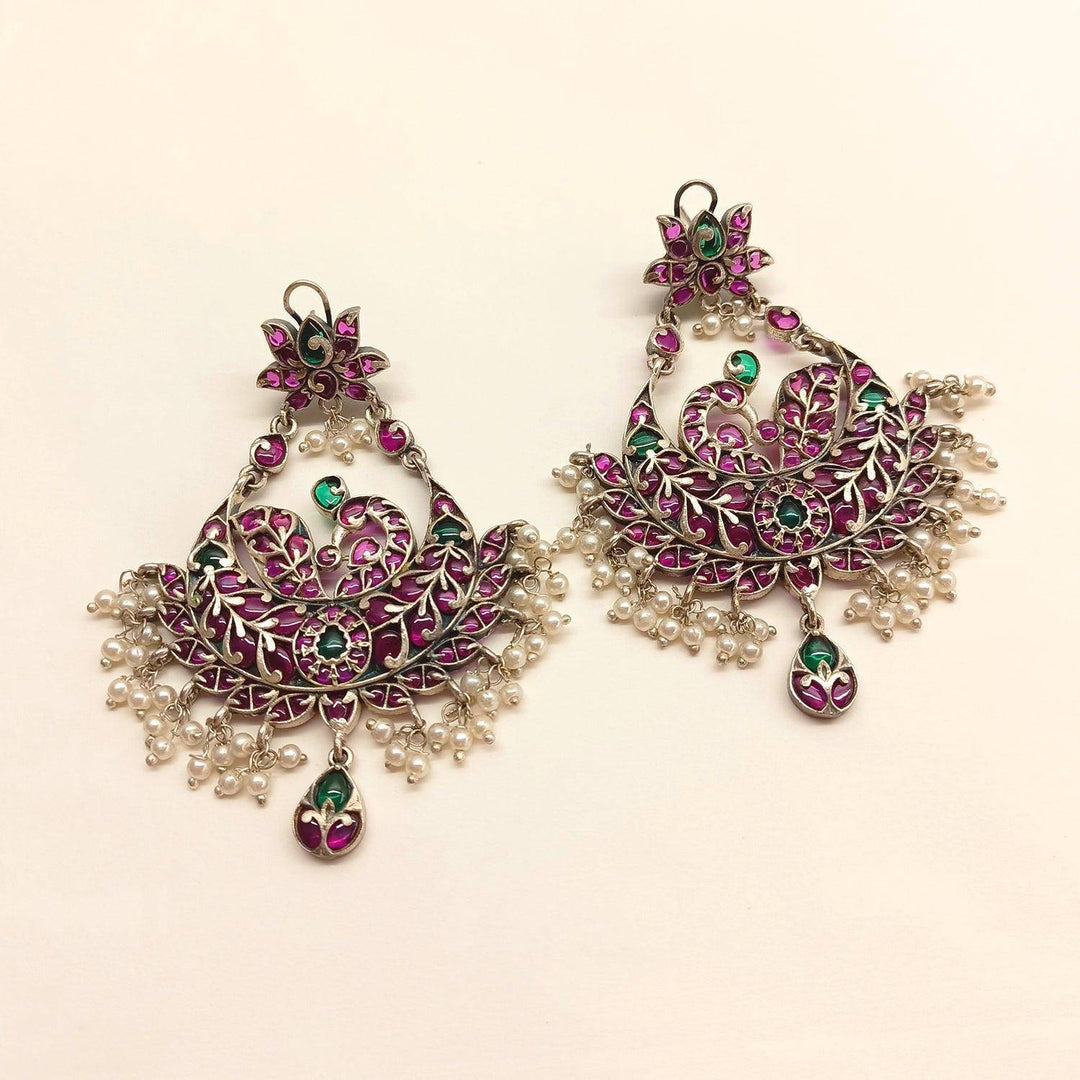 Maryam Oxidised Ruby Green Chandbalis - Uboric