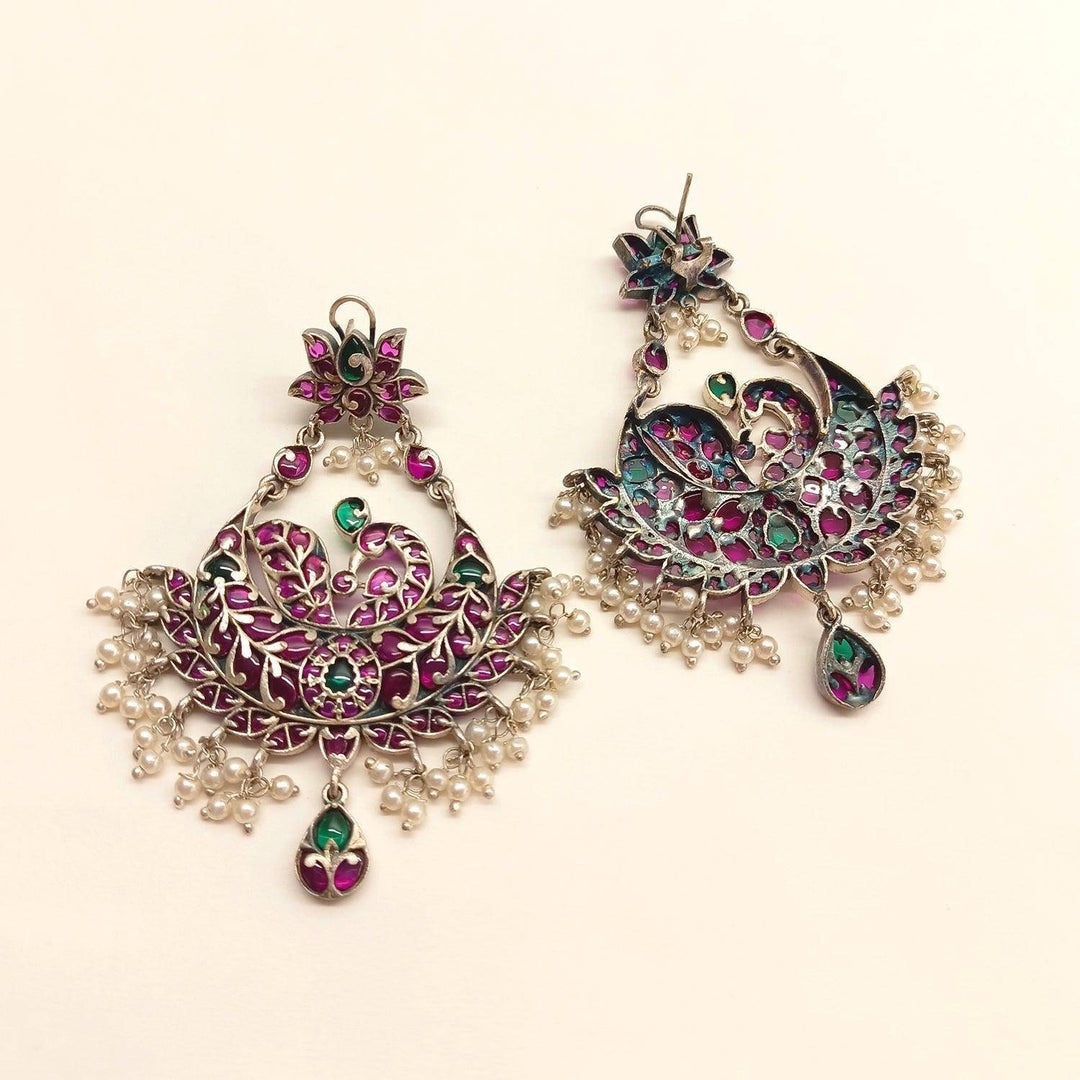 Maryam Oxidised Ruby Green Chandbalis - Uboric