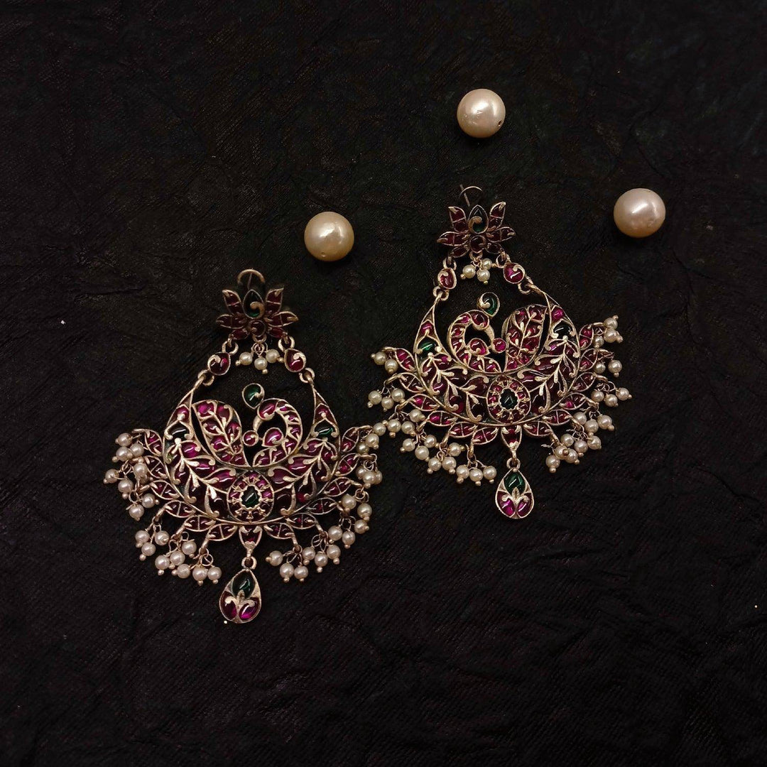 Maryam Oxidised Ruby Green Chandbalis - Uboric