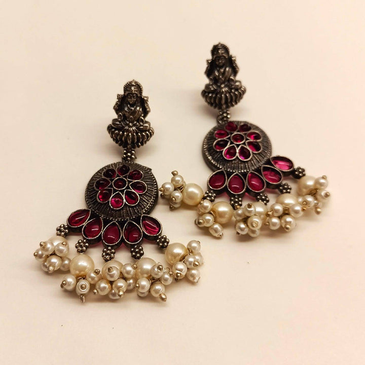 Meenu Oxidised Silver Long Ruby Set - Uboric