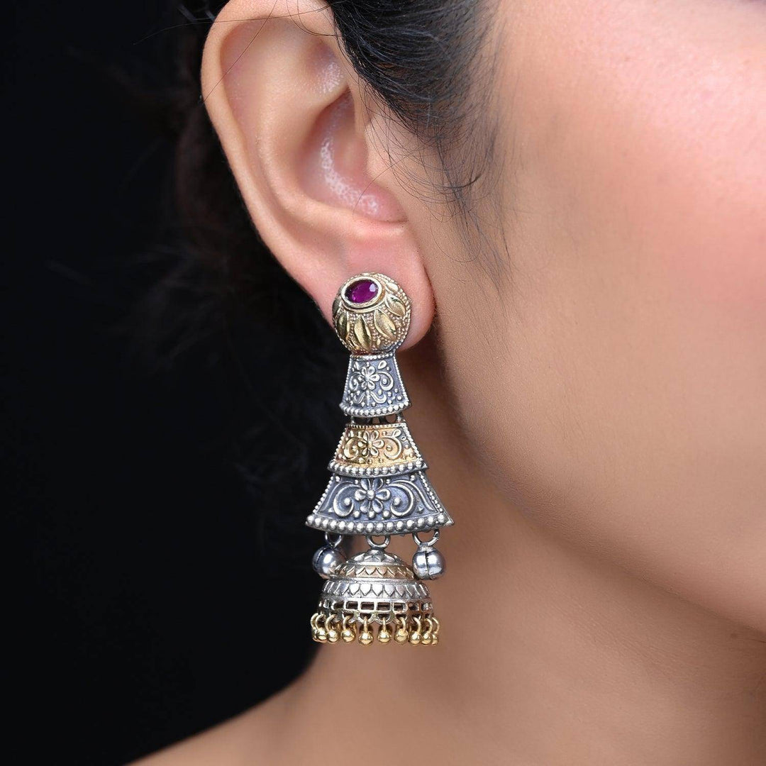 Mehreen Dual Tone Ruby Jhumki - Uboric