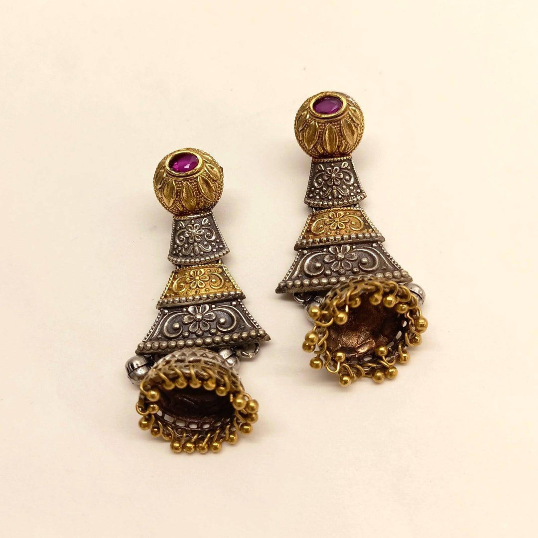 Mehreen Dual Tone Ruby Jhumki - Uboric