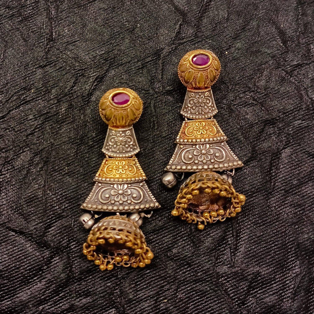 Mehreen Dual Tone Ruby Jhumki - Uboric