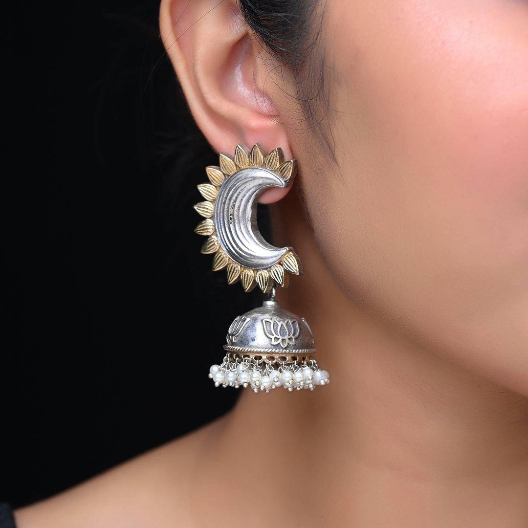 Mishtha Small Moon Shaped Oxidised Jhumka - Uboric