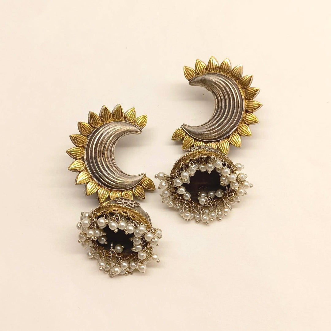 Mishtha Small Moon Shaped Oxidised Jhumka - Uboric