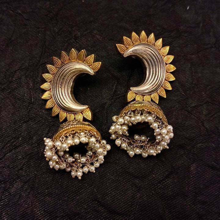 Mishtha Small Moon Shaped Oxidised Jhumka - Uboric