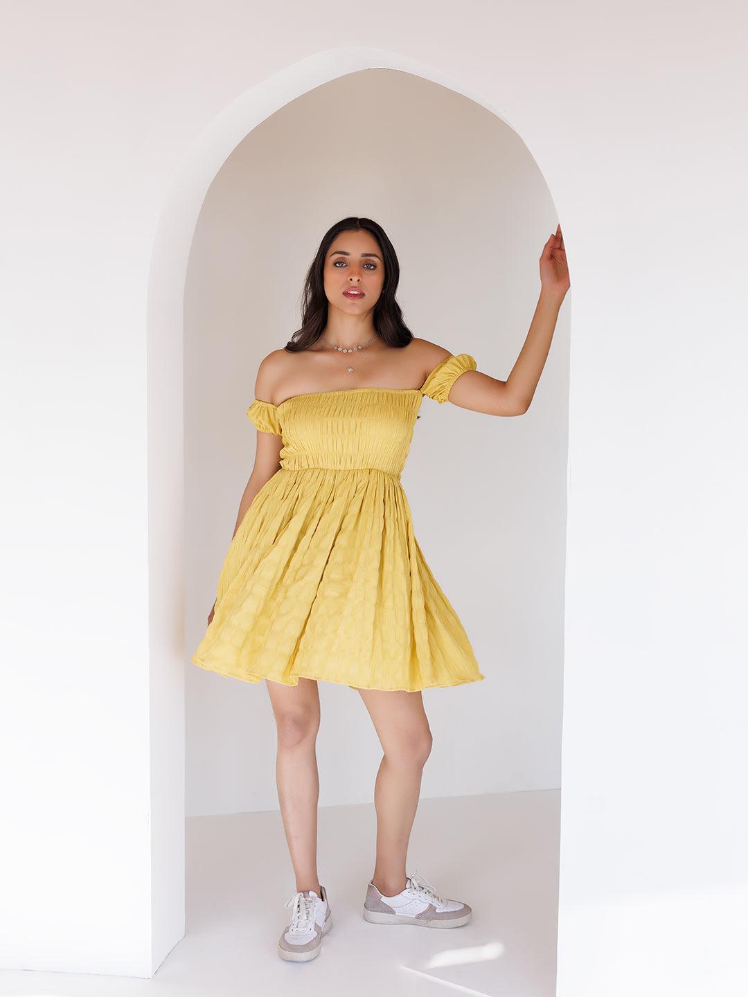 Misted Yellow Mini Dress - Uboric