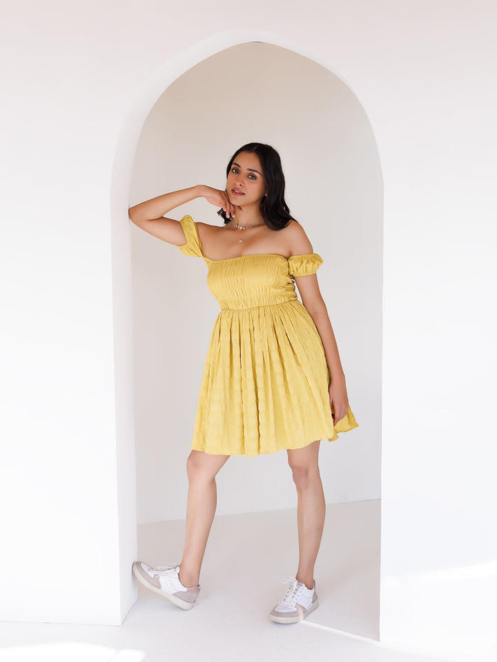 Misted Yellow Mini Dress - Uboric