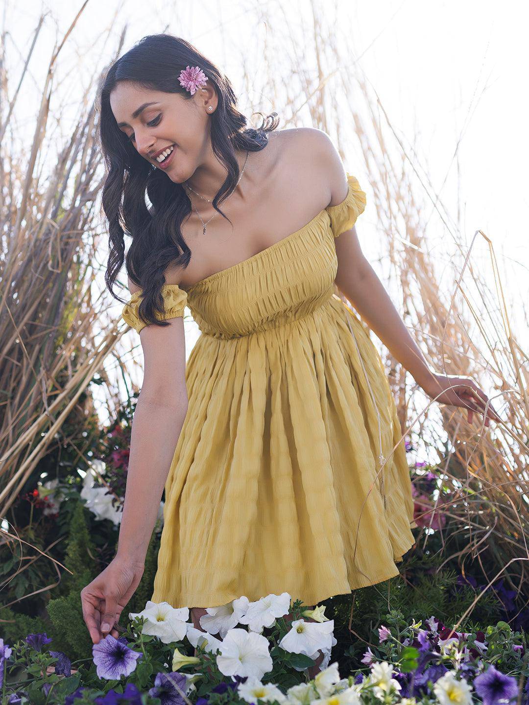 Misted Yellow Mini Dress - Uboric