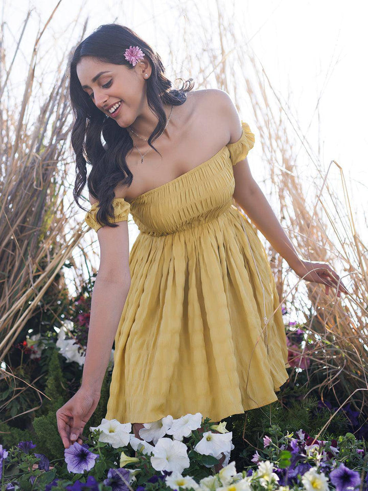 Misted Yellow Mini Dress - Uboric