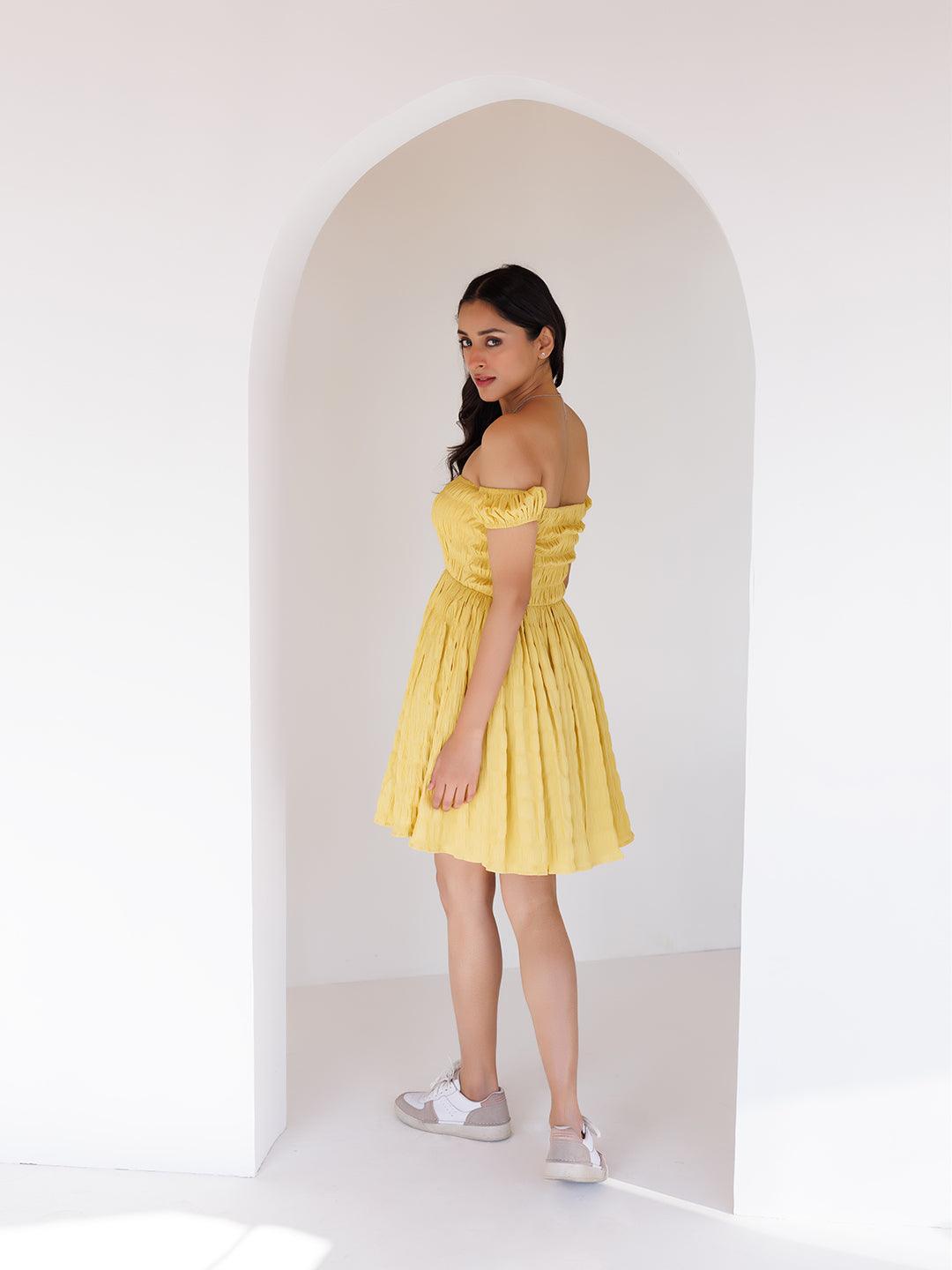 Misted Yellow Mini Dress - Uboric