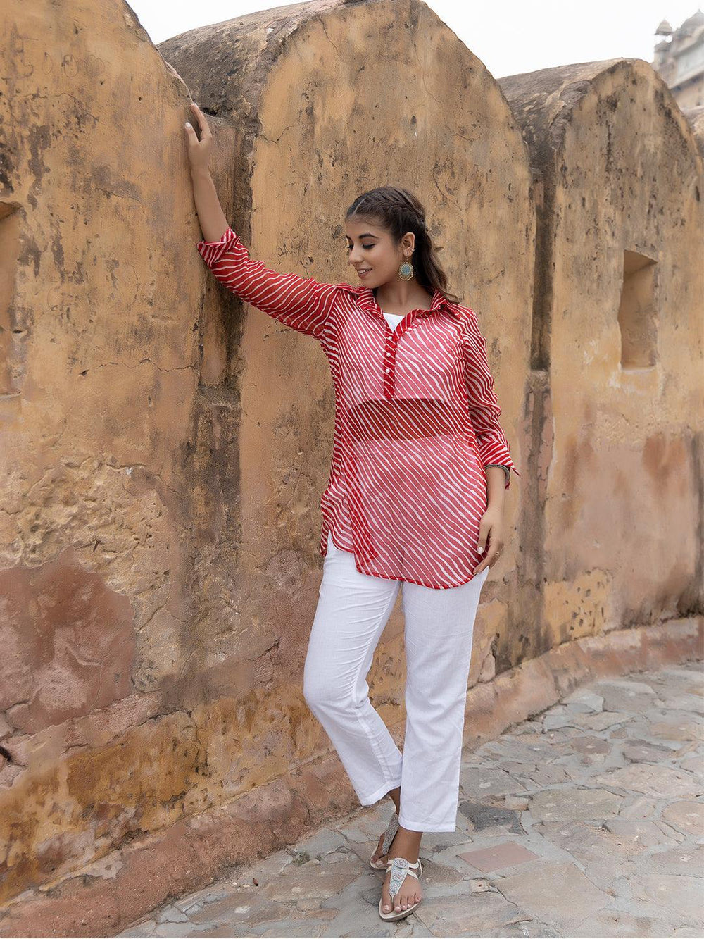 Monika Red Leheriya Kurta Pants Set - Uboric