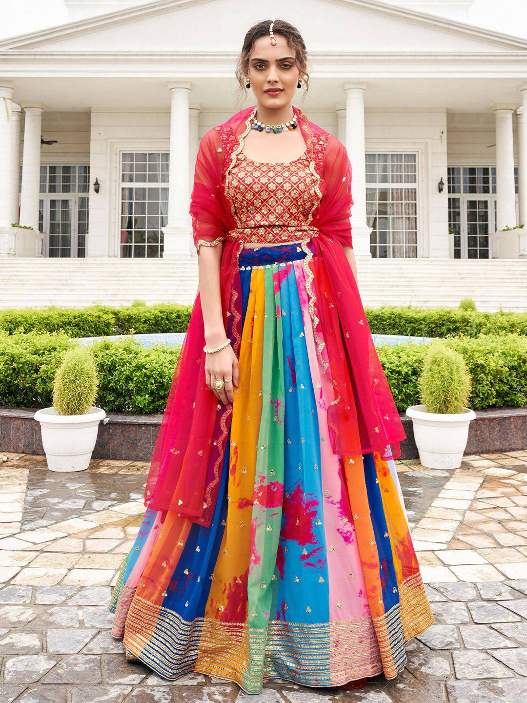 Multicolor Georgette Semi-Stitched Lehenga Choli Set (Fully Stitched & Ready to Wear) - Uboric