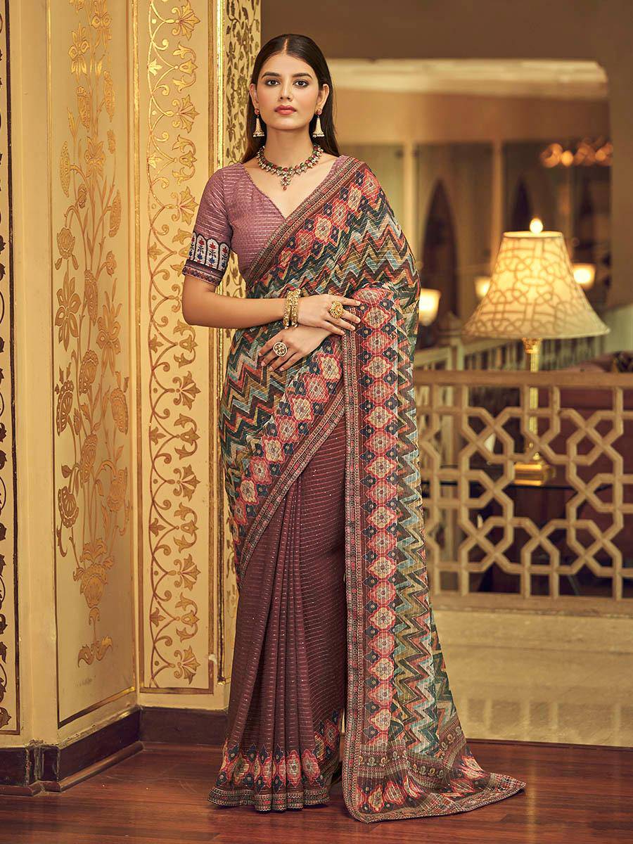 Multicolour Gorgette Designer Saree (fully Stitched & Ready to wear) - Uboric