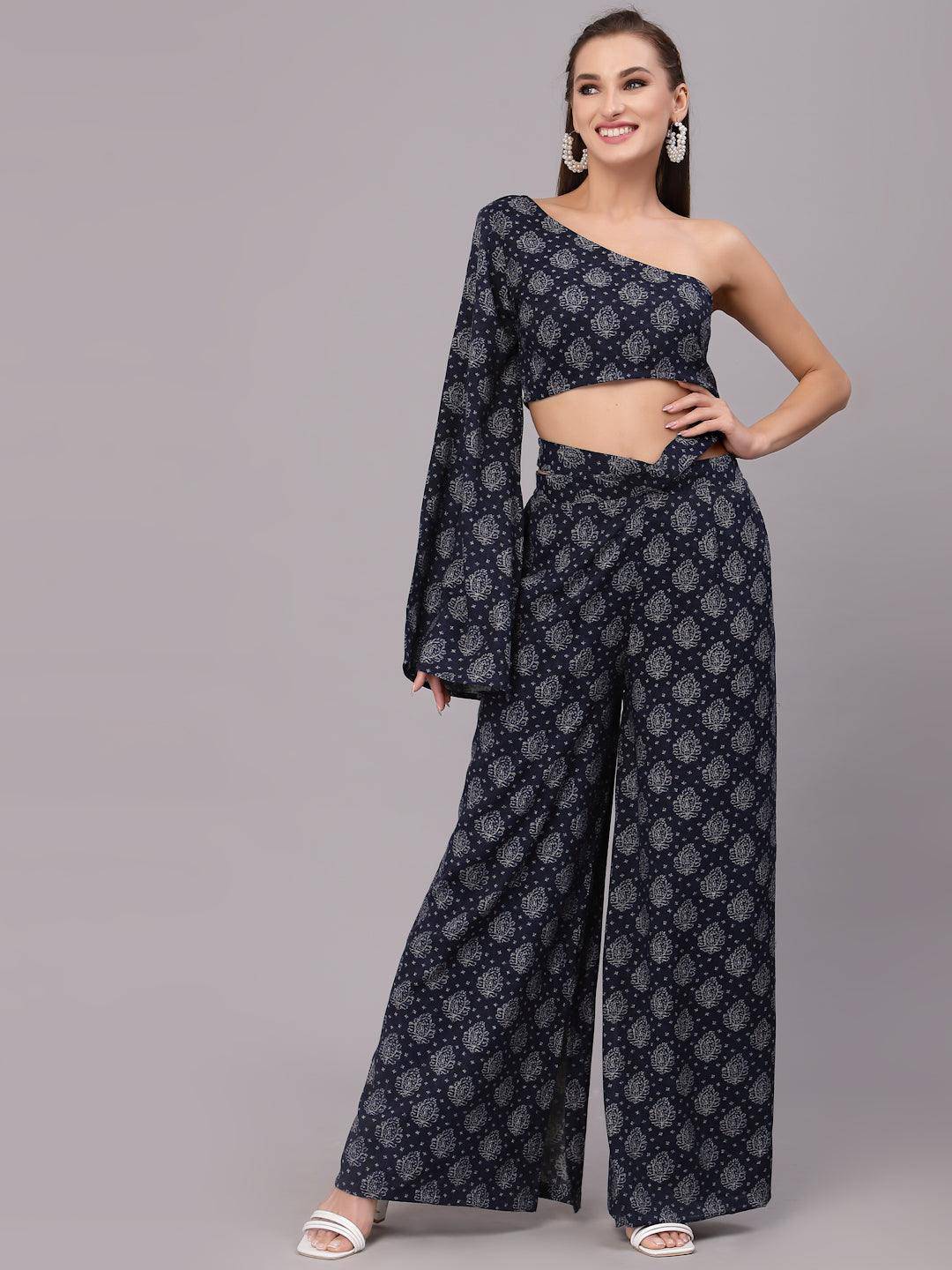 Navy-Blue Printed Co-Ord Set - Uboric