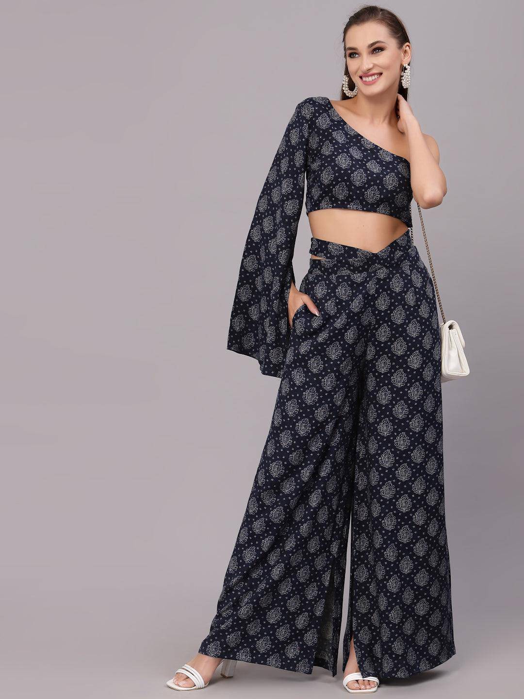 Navy-Blue Printed Co-Ord Set - Uboric