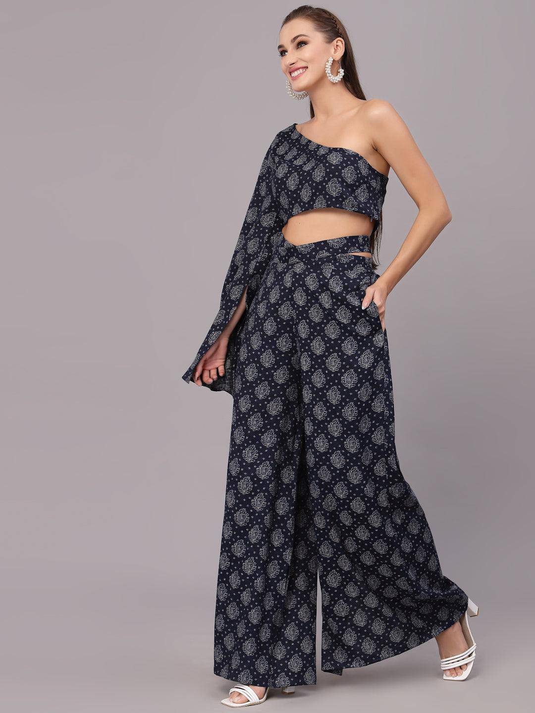 Navy-Blue Printed Co-Ord Set - Uboric