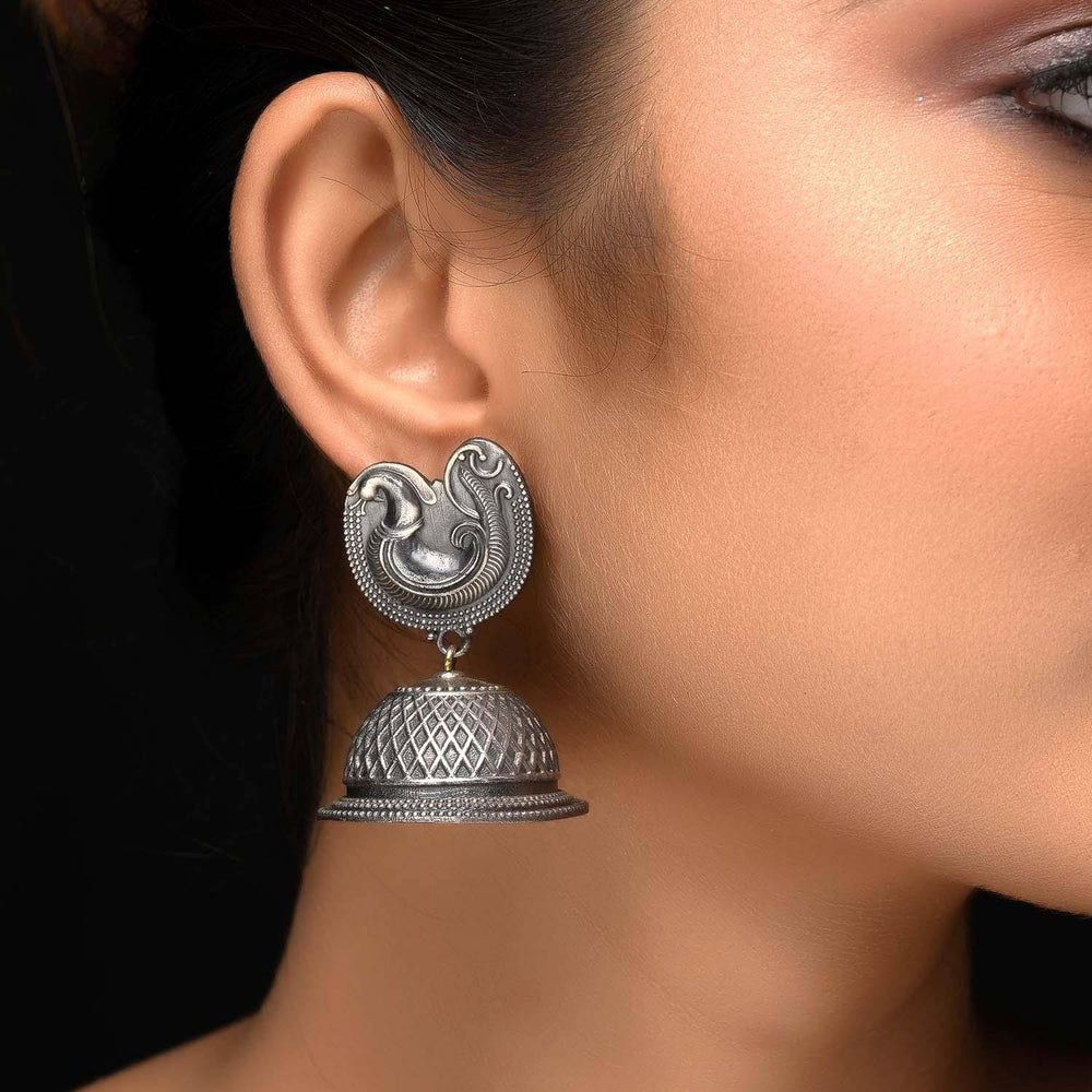 Nushratt Plain Oxidized Silver Jhumki - Uboric