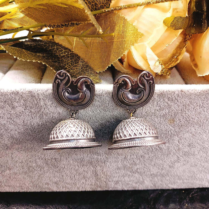 Nushratt Plain Oxidized Silver Jhumki - Uboric