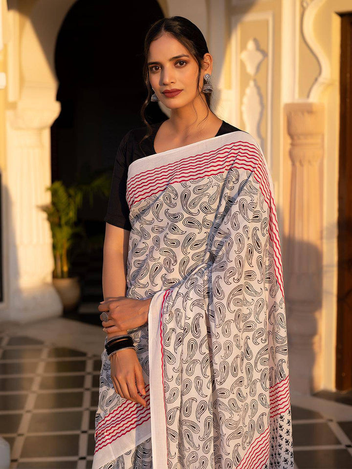 Obsidian Cloud Cotton Saree - Uboric