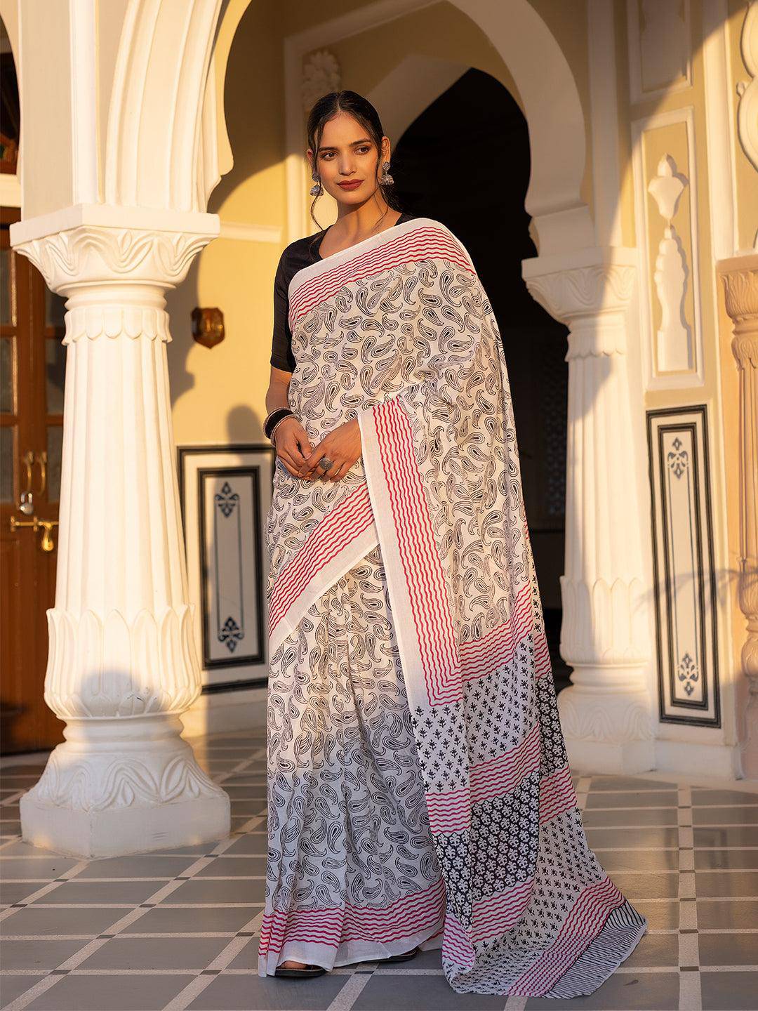 Obsidian Cloud Cotton Saree - Uboric