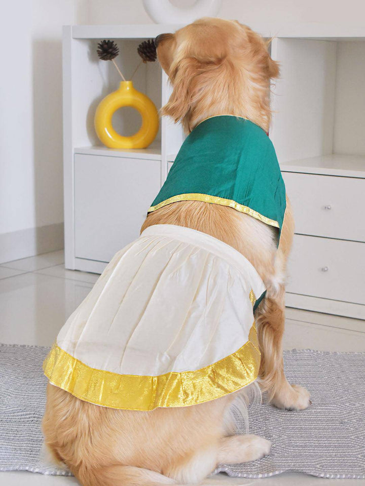 PAWS BY VASTRAMAY Dogs' Green Solid South Indian Style Lehenga Choli Set - Uboric