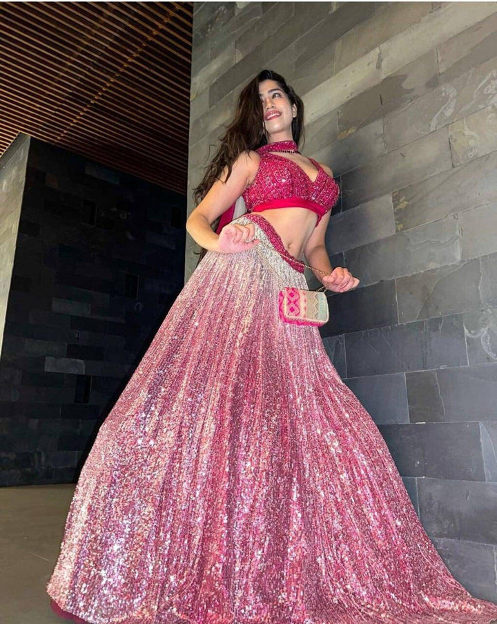 Pink Lehenga Choli with Dupatta, Indian Designer Party Lehenga Choli, Lehenga Choli with Net Dupatta for Women ,wedding Wear Lehenga Choli - Uboric