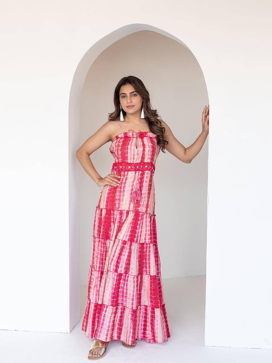 Pink Shibori Maxi Dress - Uboric