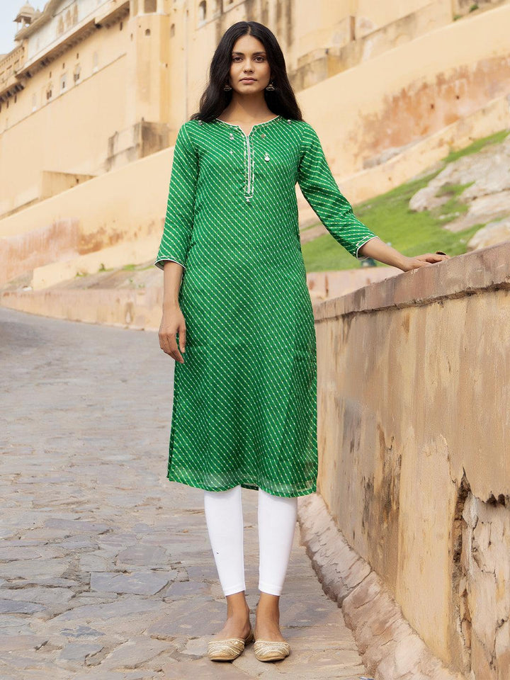 Pri Green Leheriya Kurta - Uboric