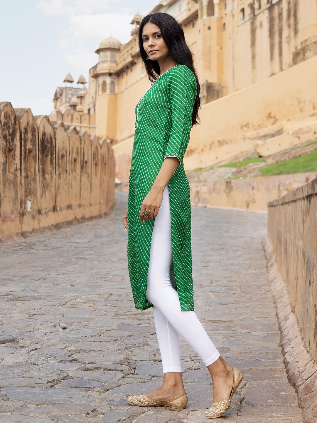 Pri Green Leheriya Kurta - Uboric